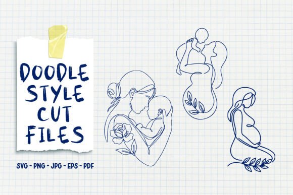 Charming Motherhood Doodle Line Art for Embroidery