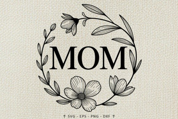 Elegant Mom Floral Wreath Line Art SVG