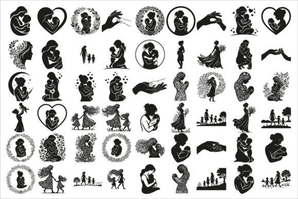Loving Mother and Children Silhouette: A Heartfelt Design